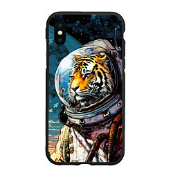 Чехол iPhone XS Max матовый Тигр космонавт на далекой планете, цвет: 3D-черный