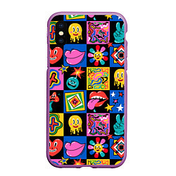 Чехол iPhone XS Max матовый Funny cartoon characters, цвет: 3D-фиолетовый