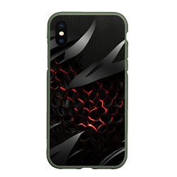 Чехол iPhone XS Max матовый Black and red abstract, цвет: 3D-темно-зеленый