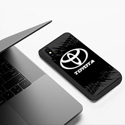 Чехол iPhone XS Max матовый Toyota speed на темном фоне со следами шин, цвет: 3D-черный — фото 2