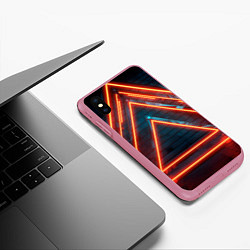 Чехол iPhone XS Max матовый Треугольные неоновые линии, цвет: 3D-малиновый — фото 2
