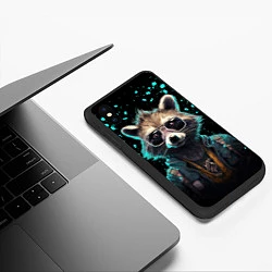 Чехол iPhone XS Max матовый Енот в стиле киберпанк, цвет: 3D-черный — фото 2