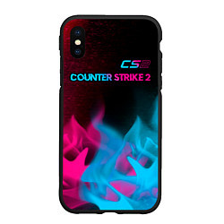 Чехол iPhone XS Max матовый Counter Strike 2 - neon gradient: символ сверху, цвет: 3D-черный