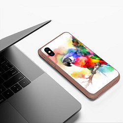 Чехол iPhone XS Max матовый Разноцветный акварельный попугай, цвет: 3D-коричневый — фото 2