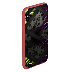 Чехол iPhone XS Max матовый Темная фиолетовая текстура с листьями, цвет: 3D-красный — фото 2