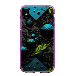 Чехол iPhone XS Max матовый Зеленые абстрактные листья, цвет: 3D-фиолетовый