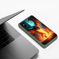 Чехол iPhone XS Max матовый Огненный дракон и рыцарь, цвет: 3D-темно-зеленый — фото 2