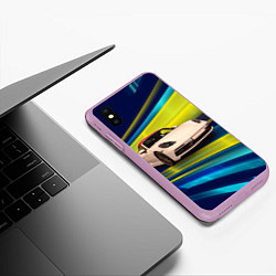 Чехол iPhone XS Max матовый Спорткар Porsche в движении, цвет: 3D-сиреневый — фото 2