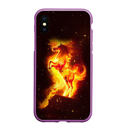 Чехол iPhone XS Max матовый Пылающий фантастический конь, цвет: 3D-фиолетовый