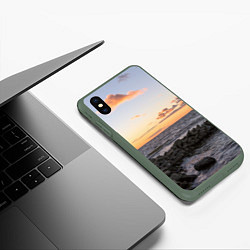 Чехол iPhone XS Max матовый Закат солнца на Финском заливе, цвет: 3D-темно-зеленый — фото 2