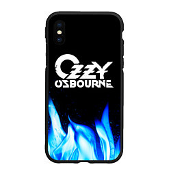 Чехол iPhone XS Max матовый Ozzy Osbourne blue fire, цвет: 3D-черный