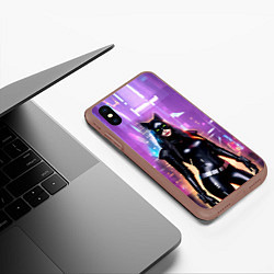 Чехол iPhone XS Max матовый Девушка-кошка - киберпанк, цвет: 3D-коричневый — фото 2