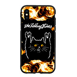 Чехол iPhone XS Max матовый Rolling Stones рок кот и огонь, цвет: 3D-черный