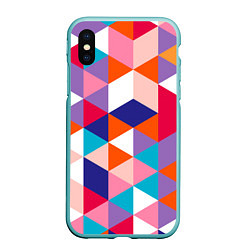 Чехол iPhone XS Max матовый Ромбический разноцветный паттерн, цвет: 3D-мятный