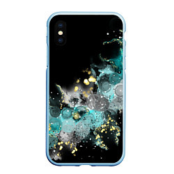 Чехол iPhone XS Max матовый Неоновая абстракция с золотым боке, цвет: 3D-голубой