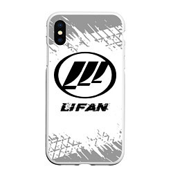 Чехол iPhone XS Max матовый Lifan speed на светлом фоне со следами шин, цвет: 3D-белый