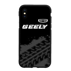 Чехол iPhone XS Max матовый Geely speed на темном фоне со следами шин: символ, цвет: 3D-черный