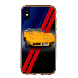Чехол iPhone XS Max матовый Классический спорткар Chevrolet Corvette Stingray, цвет: 3D-коричневый