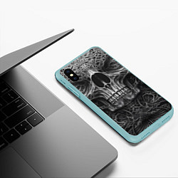 Чехол iPhone XS Max матовый Череп в стиле Гигера, цвет: 3D-мятный — фото 2