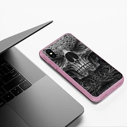 Чехол iPhone XS Max матовый Череп в стиле Гигера, цвет: 3D-розовый — фото 2