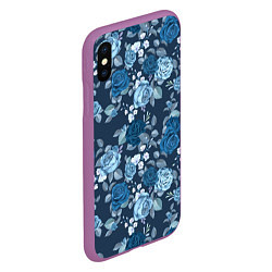 Чехол iPhone XS Max матовый Голубые розы паттерн, цвет: 3D-фиолетовый — фото 2