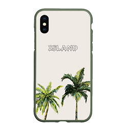 Чехол iPhone XS Max матовый Пальмы island, цвет: 3D-темно-зеленый