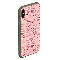 Чехол iPhone XS Max матовый I love you паттерн, цвет: 3D-темно-зеленый — фото 2