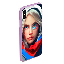 Чехол iPhone XS Max матовый Девушка с голубыми глазами в флаге, цвет: 3D-сиреневый — фото 2