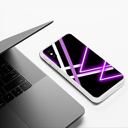 Чехол iPhone XS Max матовый Фиолетовые полоски с неоном, цвет: 3D-белый — фото 2