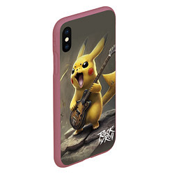 Чехол iPhone XS Max матовый Pikachu rock, цвет: 3D-малиновый — фото 2