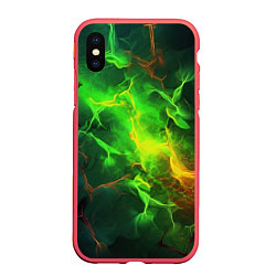 Чехол iPhone XS Max матовый Зеленое свечение молния, цвет: 3D-красный