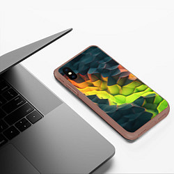 Чехол iPhone XS Max матовый Объемные плиты с зеленым свечением, цвет: 3D-коричневый — фото 2