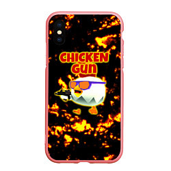 Чехол iPhone XS Max матовый Chicken Gun на фоне огня, цвет: 3D-баблгам