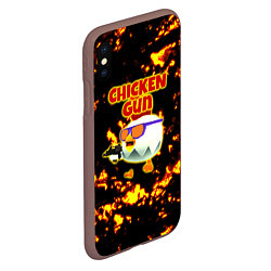 Чехол iPhone XS Max матовый Chicken Gun на фоне огня, цвет: 3D-коричневый — фото 2