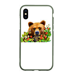 Чехол iPhone XS Max матовый Медведь, цвет: 3D-темно-зеленый