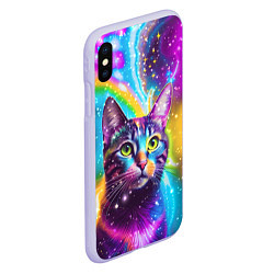 Чехол iPhone XS Max матовый Полосатый кот с разноцветной звездной туманностью, цвет: 3D-светло-сиреневый — фото 2
