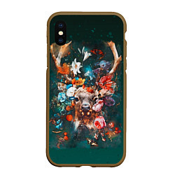 Чехол iPhone XS Max матовый Сказочный олень Акварель, цвет: 3D-коричневый