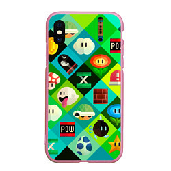 Чехол iPhone XS Max матовый Марио паттерн, цвет: 3D-розовый