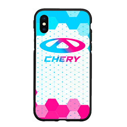 Чехол iPhone XS Max матовый Chery neon gradient style, цвет: 3D-черный