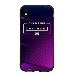 Чехол iPhone XS Max матовый Hitman gaming champion: рамка с лого и джойстиком, цвет: 3D-черный