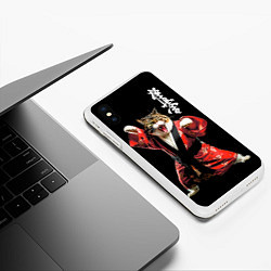 Чехол iPhone XS Max матовый Кот каратист: черный пояс, цвет: 3D-белый — фото 2