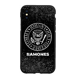 Чехол iPhone XS Max матовый Ramones с потертостями на темном фоне, цвет: 3D-черный