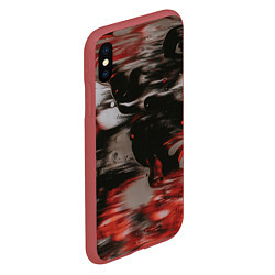 Чехол iPhone XS Max матовый Чёрные и красные волны, цвет: 3D-красный — фото 2
