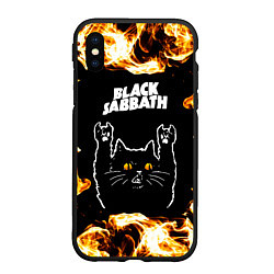 Чехол iPhone XS Max матовый Black Sabbath рок кот и огонь, цвет: 3D-черный