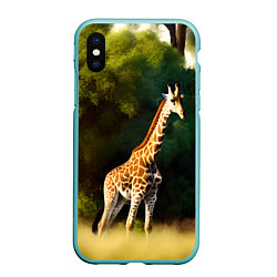 Чехол iPhone XS Max матовый Жираф на фоне деревьев, цвет: 3D-мятный