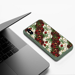 Чехол iPhone XS Max матовый Романтика - сердечки и розы, цвет: 3D-темно-зеленый — фото 2