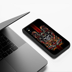 Чехол iPhone XS Max матовый Samurai skull, цвет: 3D-черный — фото 2