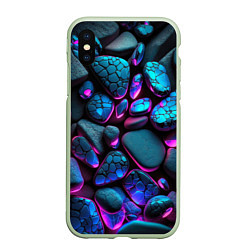 Чехол iPhone XS Max матовый Неоновые камни, цвет: 3D-салатовый