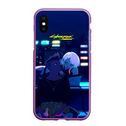 Чехол iPhone XS Max матовый Cyberpunk: Edgerunners Дэвид и Люси, цвет: 3D-фиолетовый