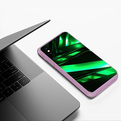 Чехол iPhone XS Max матовый Зеленая неоновая абстракция, цвет: 3D-сиреневый — фото 2